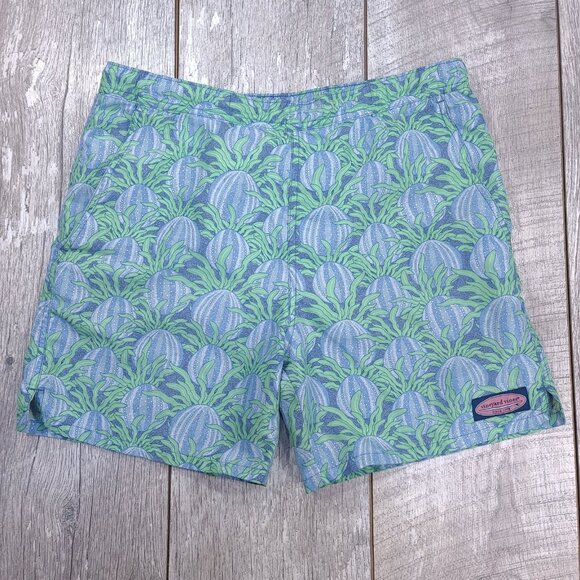 Vineyard Vines Shorts Boys Medium 12-14  Swim Trunks Blue Floral Lined Pull On - Picture 1 of 6